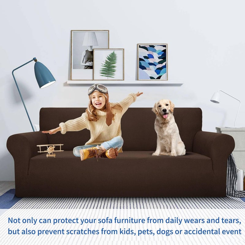MAXIJIN Stretch Loveseat Sofa Slipcovers 1 Piece Love Seat Couch Covers for 2 Cushion Couch Non Slip Sofa Cover Washable Dog Cat Proof Furniture Protector Pet Friendly (Loveseat, Coffee) - Image 2